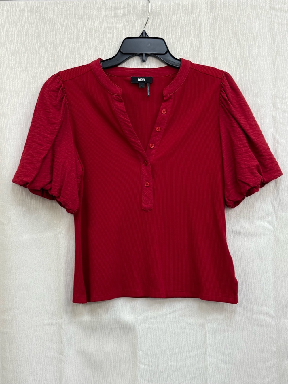 DKNY Crimson Puff-Sleeve Henley Tee